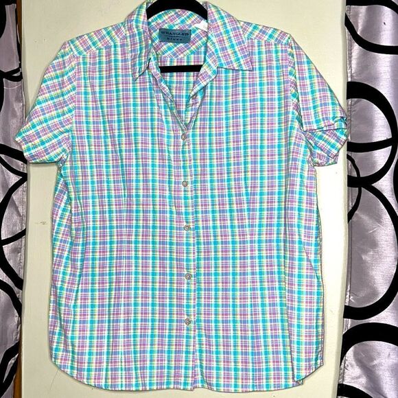 Wrangler Blues Western Plaid Button Up Shirt, Size Large - Picture 1 of 6